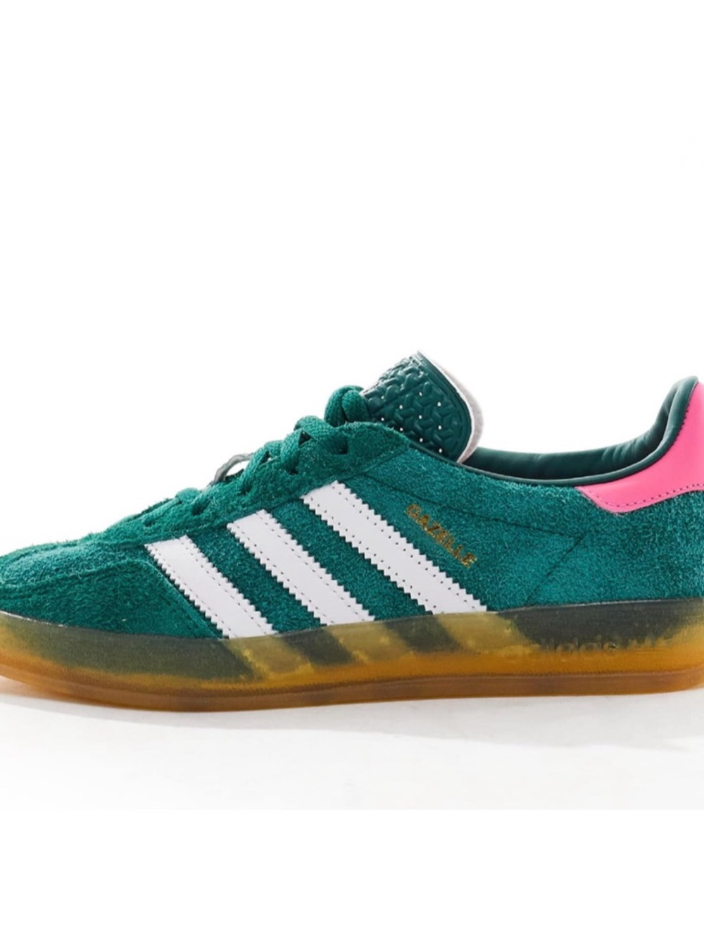 adidas Green Suede Gazelle Sneaker with Pink Heel